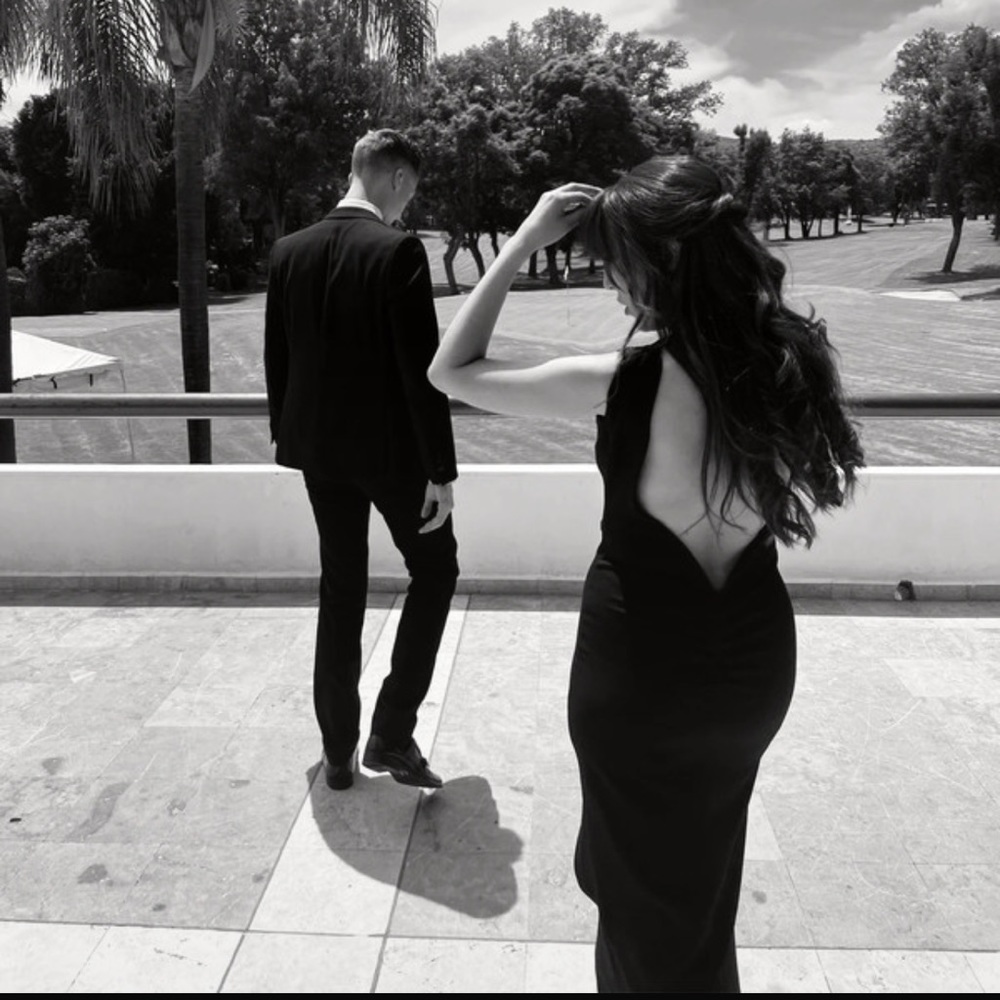 Black dress long open back